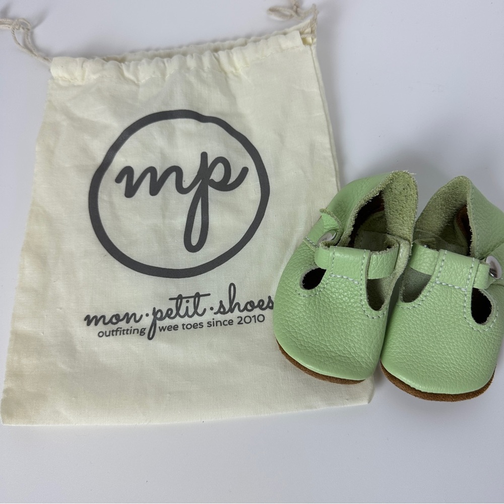 PISTACHIO Green Mon Petit Shoes T-Straps Baby Toddler Size 3 Soft Soles MPs